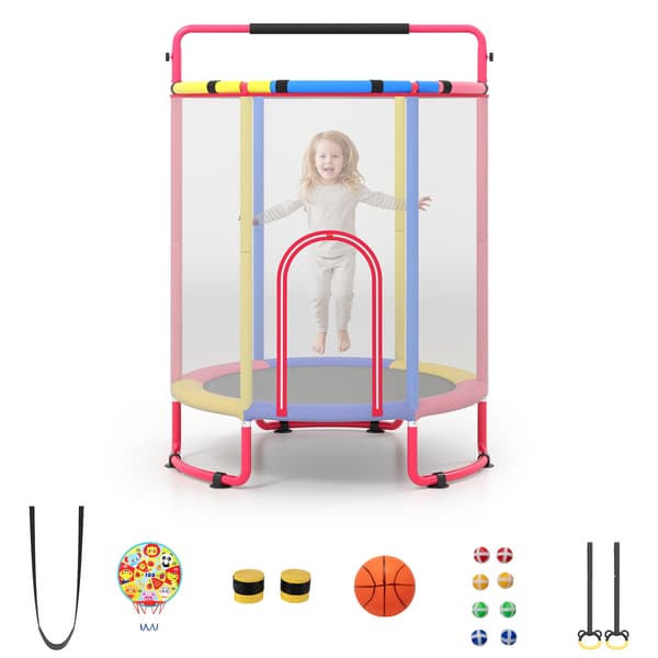 Børnetrampolin 6-i-1 154x154x210 cm pink