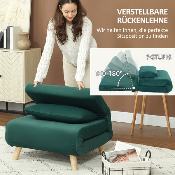 3-i-1 bäddsoffa, click-clack ryggstöd, sammetstyg, mörkgrön