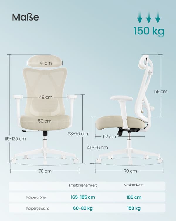 Kontorstol 70x70x115 cm Beige
