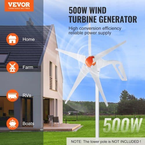 Vindmøllegenerator, 500W 12V 5-blads sæt, 120x120x68 cm, Hvid, MPPT-controller
