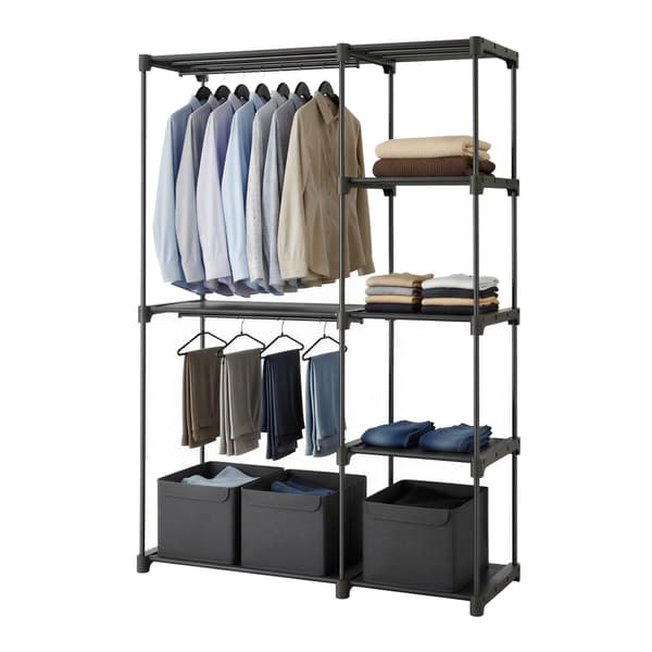 Garderobeskab 112x43x165 cm Sort Stof