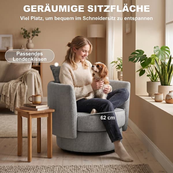 Accentstol med 360° drejebase 85x79x84 cm lys grå