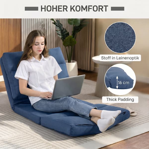 Gulvstol med sovefunktion 70x72x56 cm mørkeblå