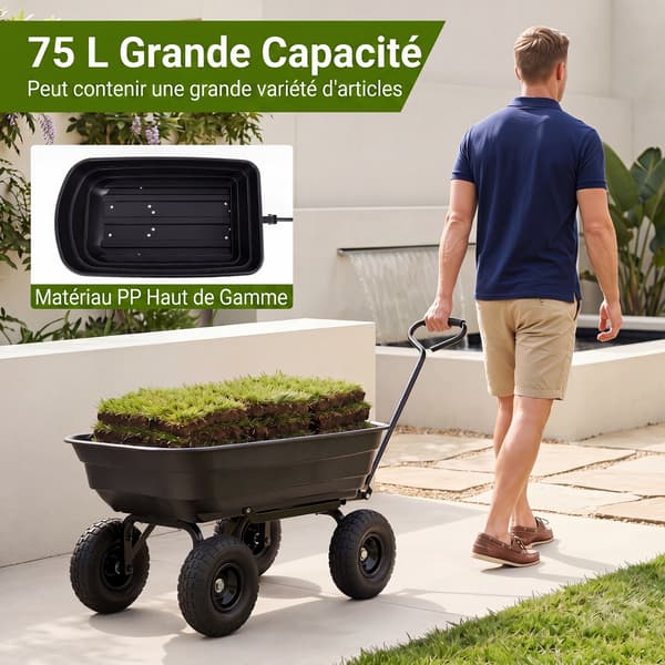 Havevogn 75 L 110x52x50 cm sort