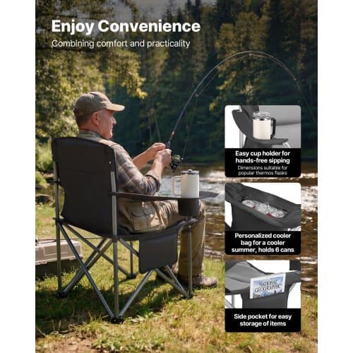 Campingstol, 98x63x99 cm, Sort, Sammenklappelig