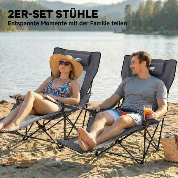 Campingstol Sæt 80x125x92-100 cm Mørkegrå Foldbar