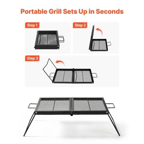 Sammenklappelig bålgrill 75,8x38,3x23,5 cm sort