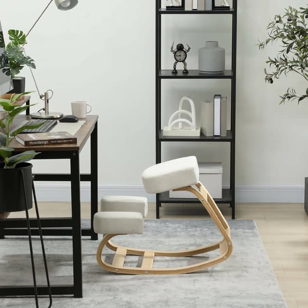 Ergonomisk knästol i björkträ, krämvit