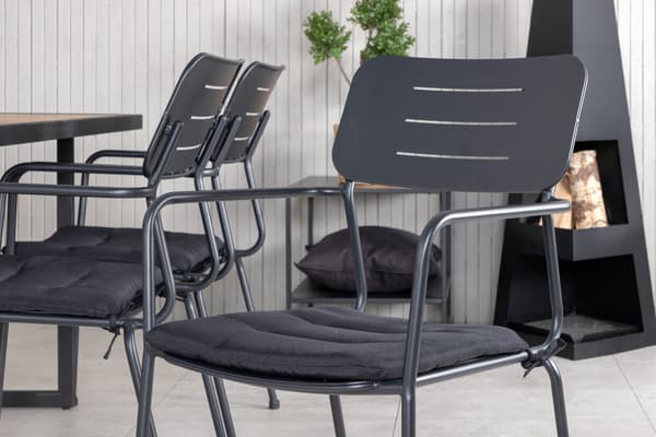 Spisebord og stole sæt 200x100 cm sort akacie stål