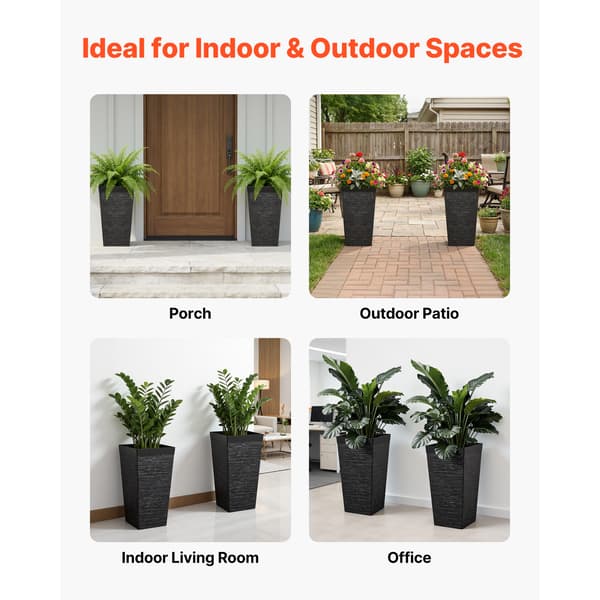 Planter Sæt 2 Stk 30x30x58 cm Sort Plastik