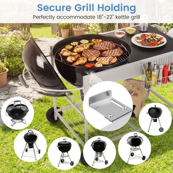 Grillbord til 18-22 tommer kedel 141x62x80 cm sølv/sort