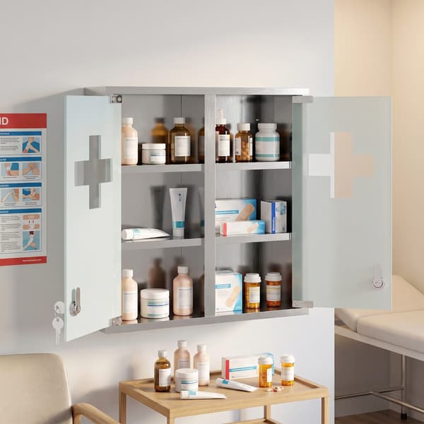 Medicinskab låsbart 48x46x12 cm sølv