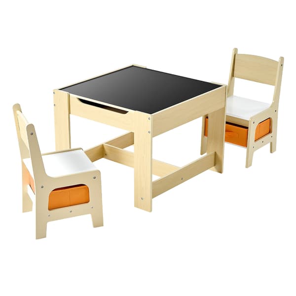 Barnbord och 2 stolar set, 61x61x48,3 cm, Ljus trä, Förvaring