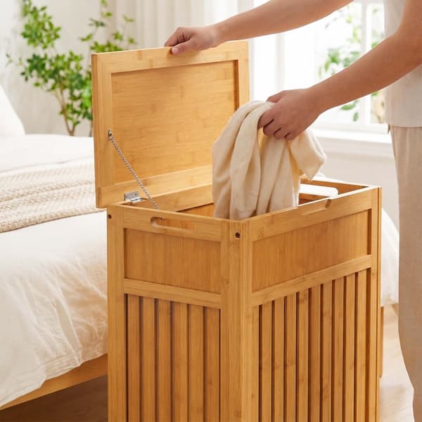 Pyykkikori kannella, bambu, 80 l, Kodustaar