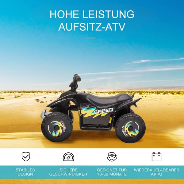 Børne Quad Elektrisk 6V, Frem- og Tilbagefunktion, Sort