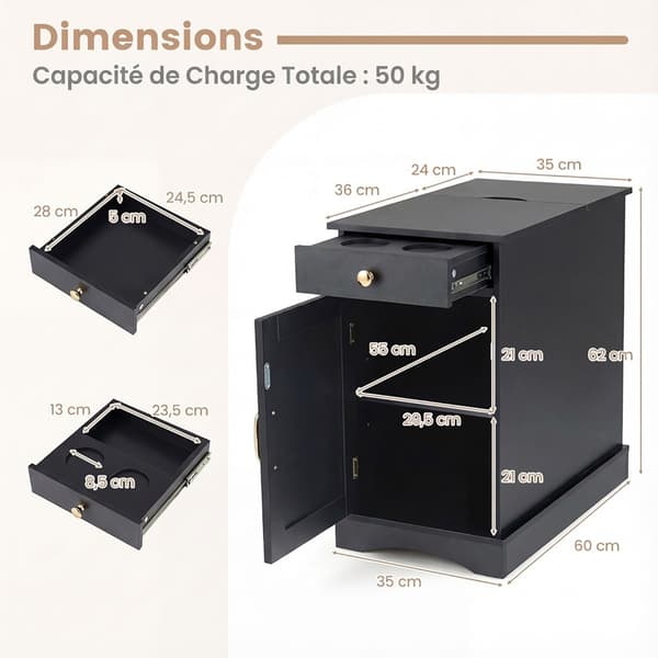 Natbord 60x35x62 cm sort, opbevaring , Star