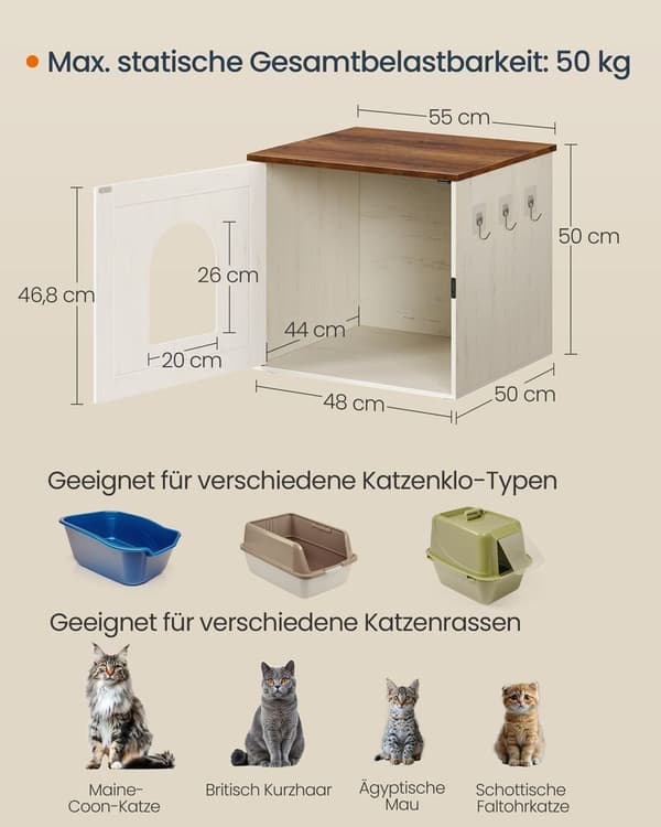Katte til kattebakke 55x50x50 cm Hvid MDF