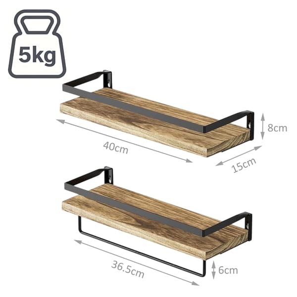Væghylder 40x15 cm Brun Sort, Træ Jern, Kodustaar
