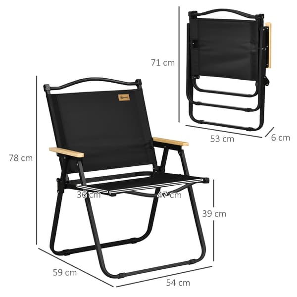 Campingstol, 2 dele sæt, 54x59x78 cm, Sort