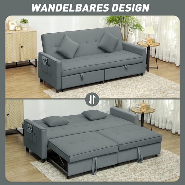 Soffa Säng Justerbar 3-sits Soffa med Sängfunktion 196x90x89 cm Grå Sammetstyg