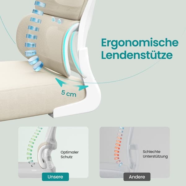 Kontorstol, 64x71,5x116-135 cm, Beige, ergonomisk