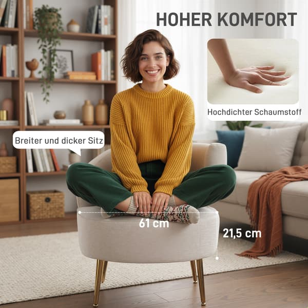 Lounge stol 69x65x67 cm cremehvid/guld