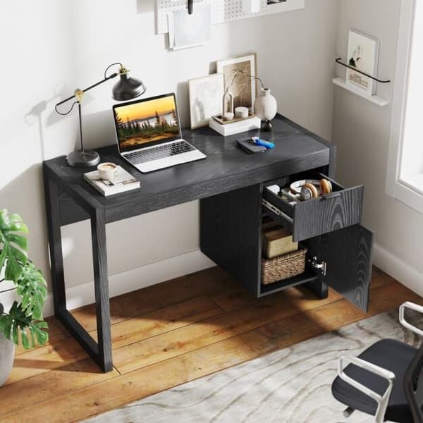 Computerbord med skab og skuffe 112x51x75 cm hvid