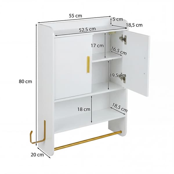 Badeværelsesskab til væg 55x20x80 cm hvid