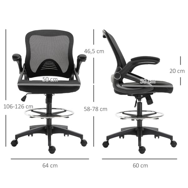 Kontorstol, 64x60x106-126 cm, Sort
