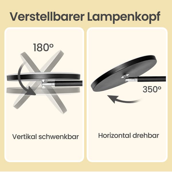 LED-gulvlampe med justerbar høyde, roterbart lampefeste, timer