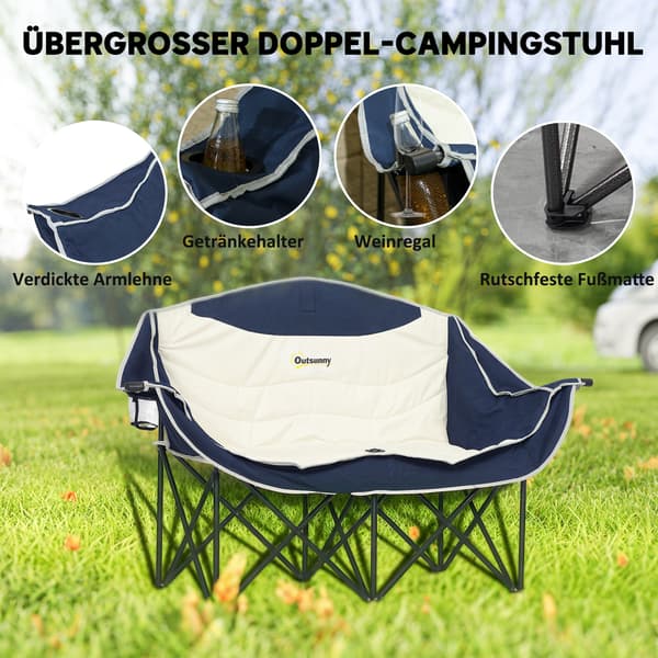 Fällbar stol 2-sits campingstol 134x50x92 cm blå metall
