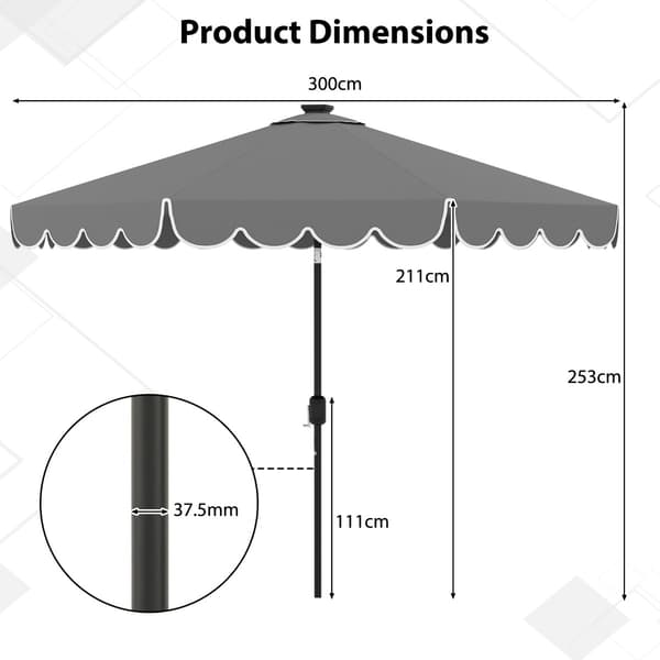 Parasol med LED-belysning Ø307x253 cm grå