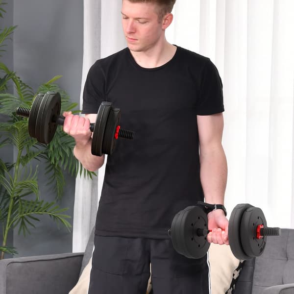 Justerbart håndvægt- og vægtstangsæt 15 kg sort