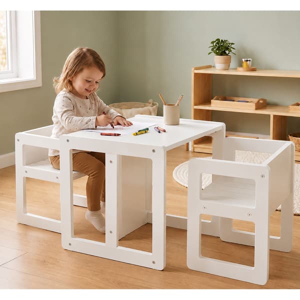 Børnebord og 2 stole, MDF, hvid, Kodustaar
