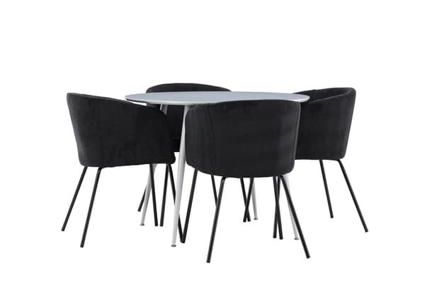 Spisebord Plaza med Berit stole, 100 cm, grå og sort MDF