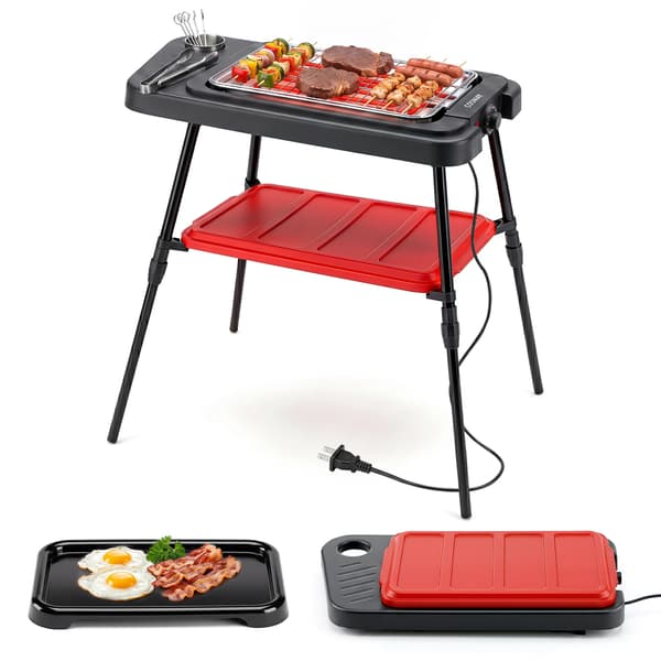 Elektrisk grill 2-i-1 80x53x41,5–70 cm sort/rød