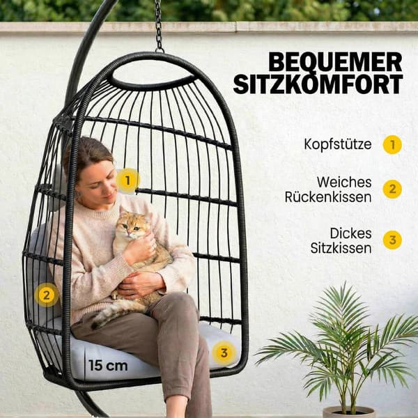 Hängstol med stativ 101x105x196 cm Ljusgrå Hopfällbar Polyrattan