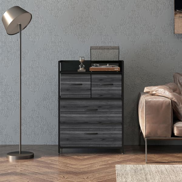 Kommode, 4 stofskuffer, 60x29x85 cm, sort, opbevaring