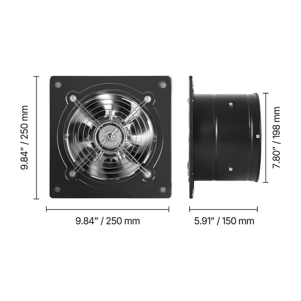 Udsugningsventilator, 25x25x15 cm, Sort, Stålkonstruktion