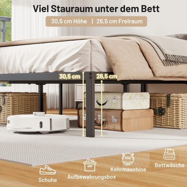 Sengestel, 194x141x30.5 cm, Sort, Metal Platform Opbevaring