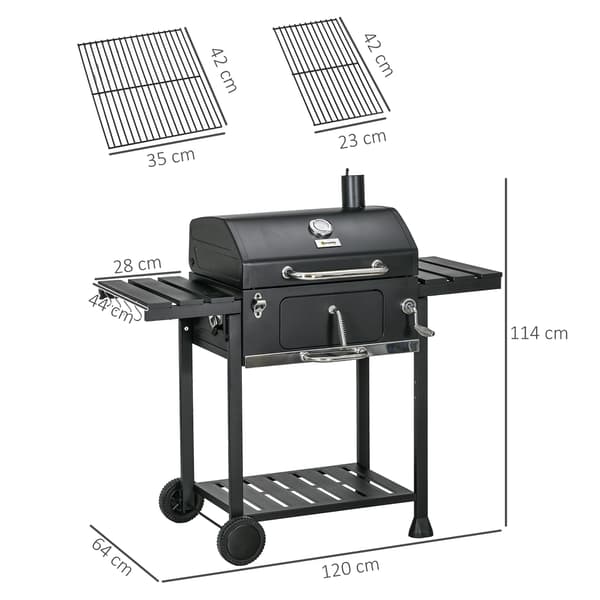 Kolgrill, 120x64x114 cm, Svart