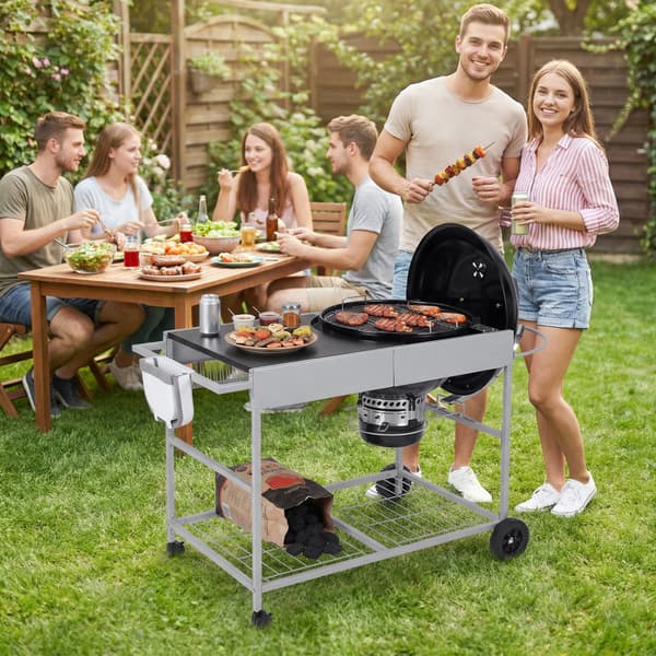 Grillbord til 18-22 tommer kedel 141x62x80 cm sølv/sort