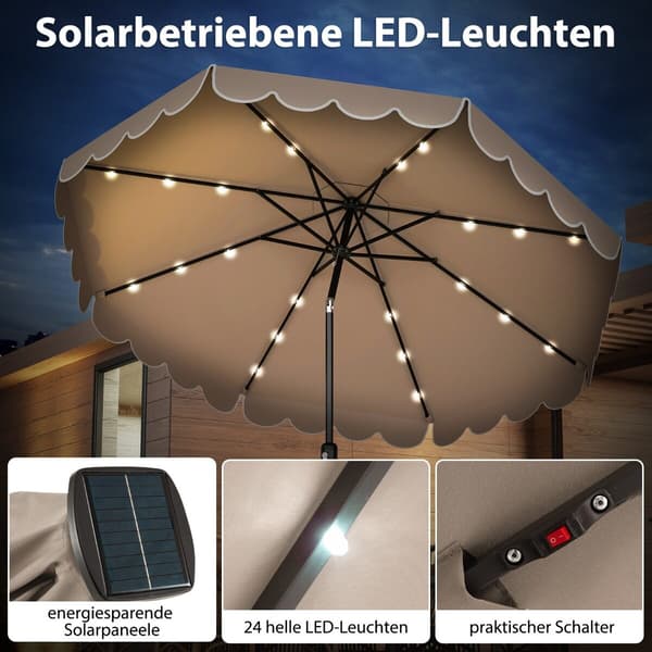 Parasol med LED-belysning Ø307x253 cm brun