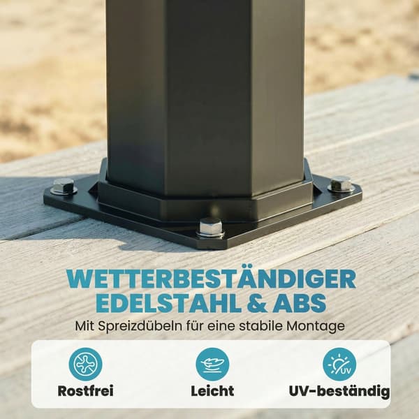 Udendørs solbruser 21,8x18,2x227 cm sort ABS rustfrit stål