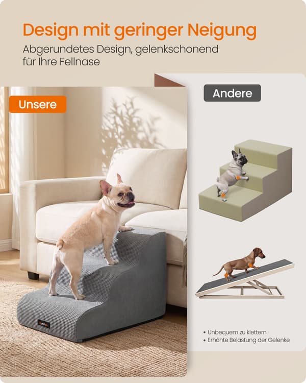 Vaskbar hundetrappe, tre trin, duegrå