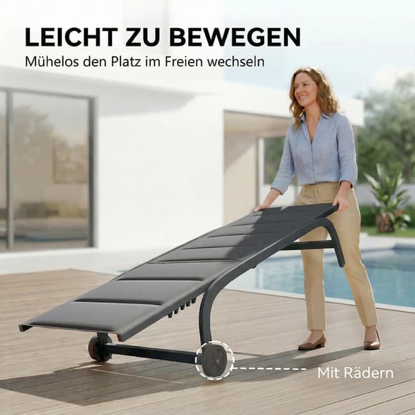 Solstol 62x165x94 cm Mørkegrå Aluminium