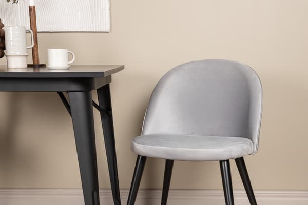 Spisebord og stol sæt Tempe sort MDF fløjl lys grå sort