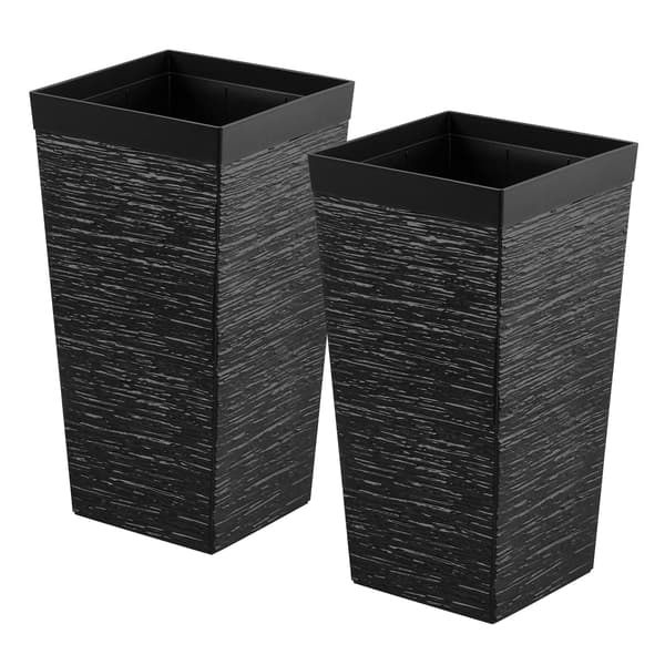 Planter Sæt 2 Stk 30x30x58 cm Sort Plastik