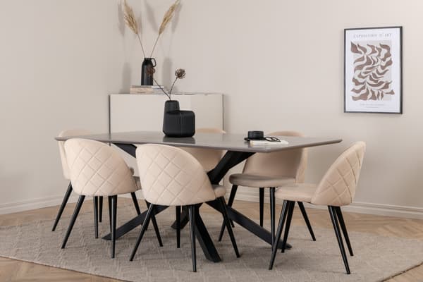Spisebord og stol sæt Piazza sort og grå velour 6 stole
