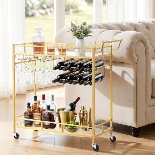 Barvogn 2 niveauer 88x35x89 cm guld